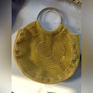 Chic Yellow Beaded Clutch with Circular Design